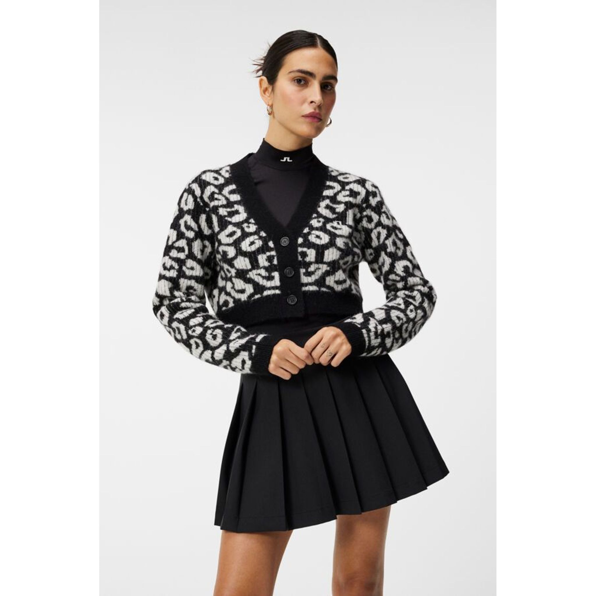 J. Lindeberg W Mallory Cropped Cardigan Leo-Print Black/White Dámsky