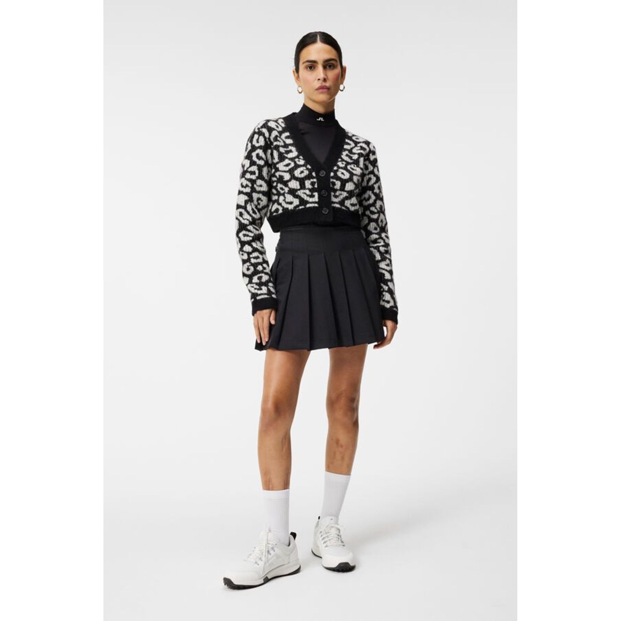 J. Lindeberg W Mallory Cropped Cardigan Leo-Print Black/White Dámsky