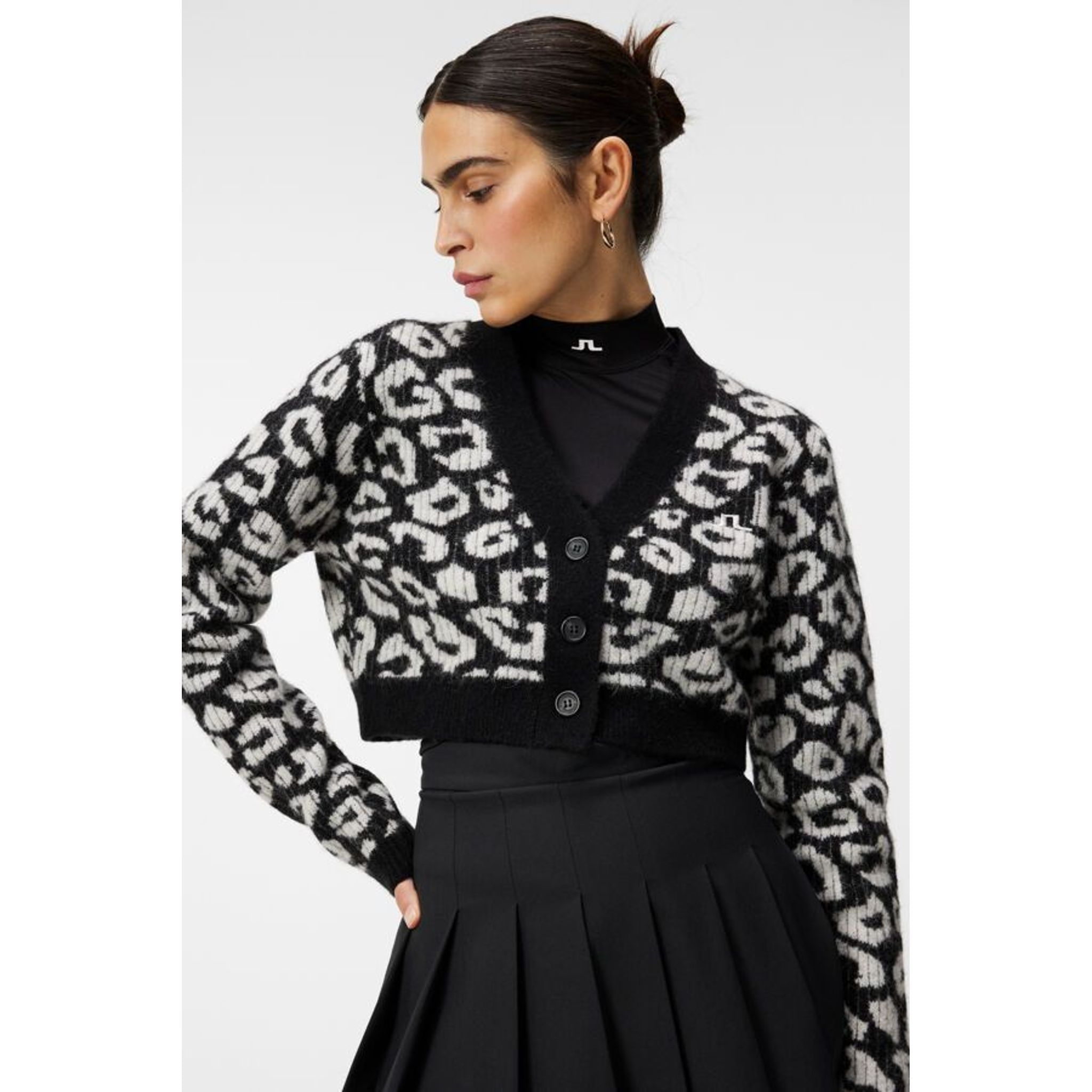 J. Lindeberg W Mallory Cropped Cardigan Leo-Print Black/White Dámsky